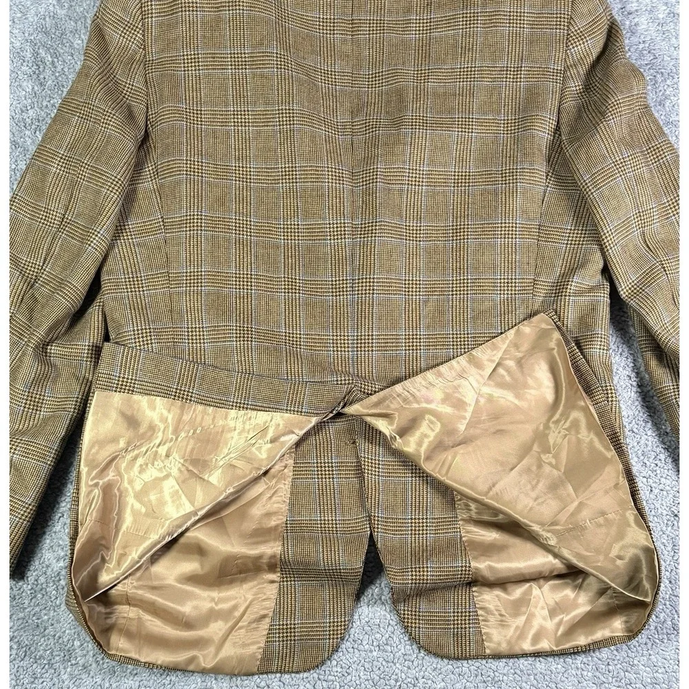 Hart Schaffner Marx 42L Wool Blazer Brown Glen Plaid Blue Overcheck USA 2-Button